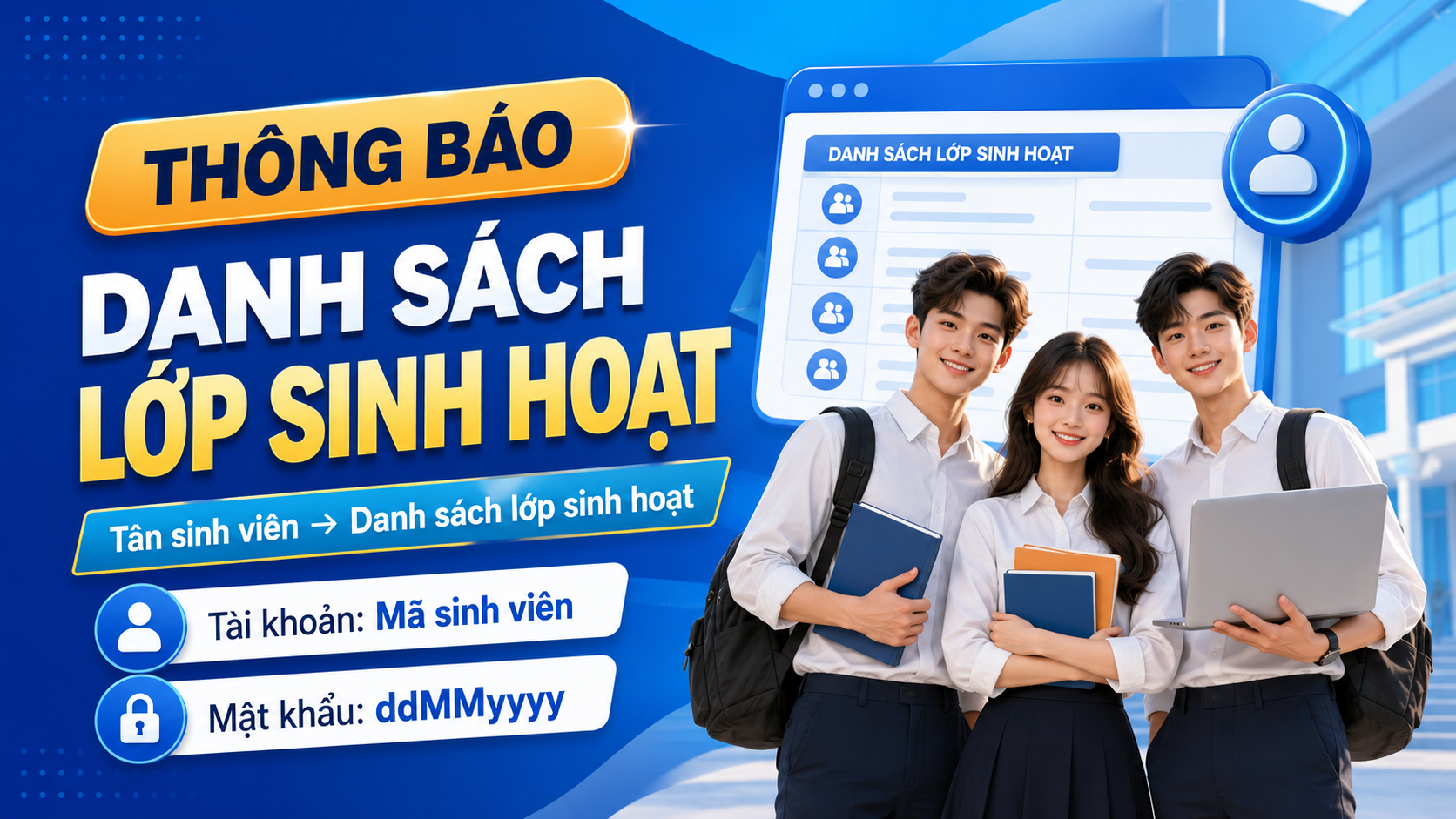 Về việc xem lớp sinh hoạt và danh sách sinh viên lớp sinh hoạt dành cho Tân sinh viên khóa 26