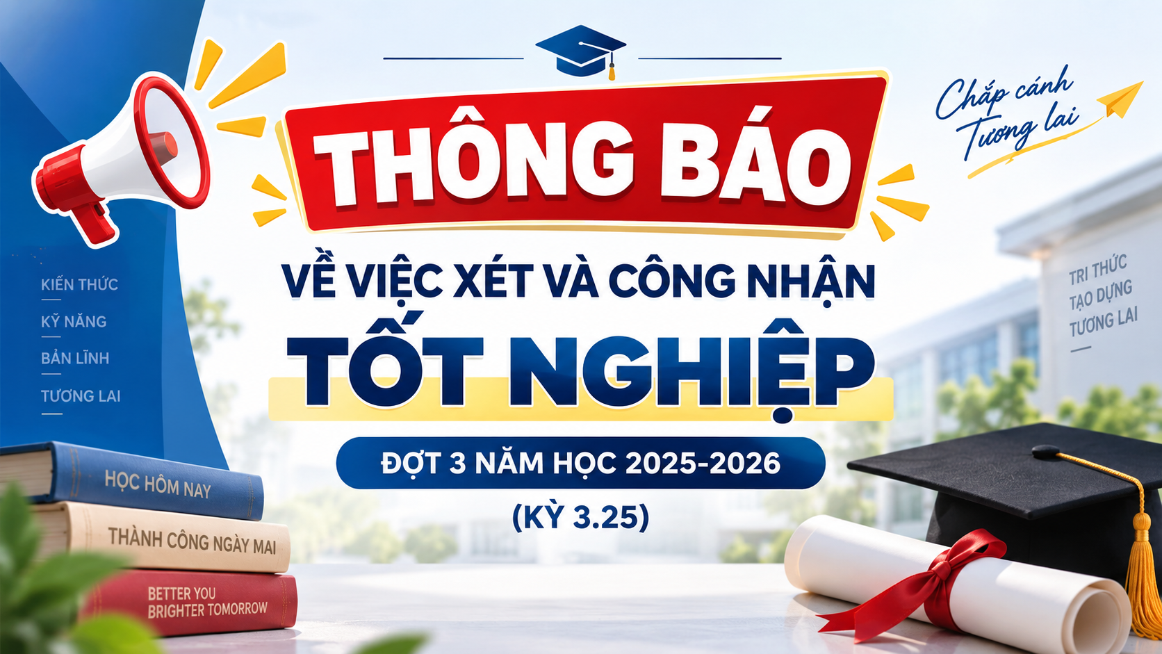 THÔNG BÁO VỀ VIỆC XÉT VÀ CÔNG NHẬN TỐT NGHIỆP ĐỢT 3 NĂM HỌC 2025-2026 (KỲ 3.25).