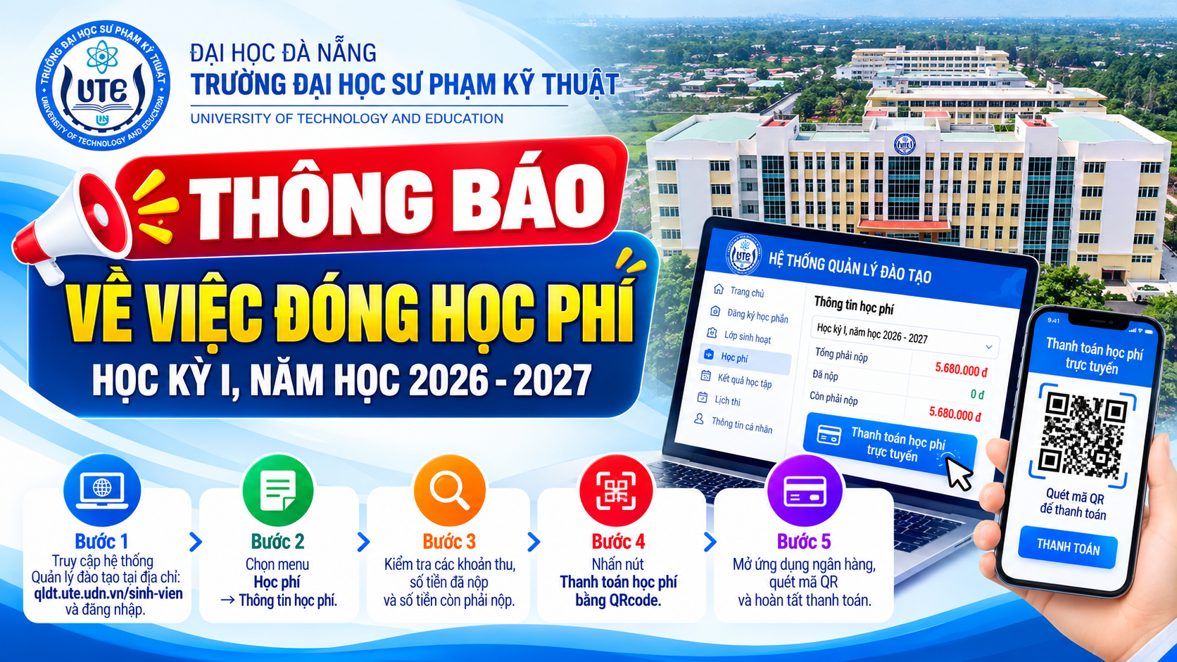 THÔNG BÁO VỀ VIỆC THU HỌC PHÍ HỌC KỲ I, NĂM HỌC 2026–2027